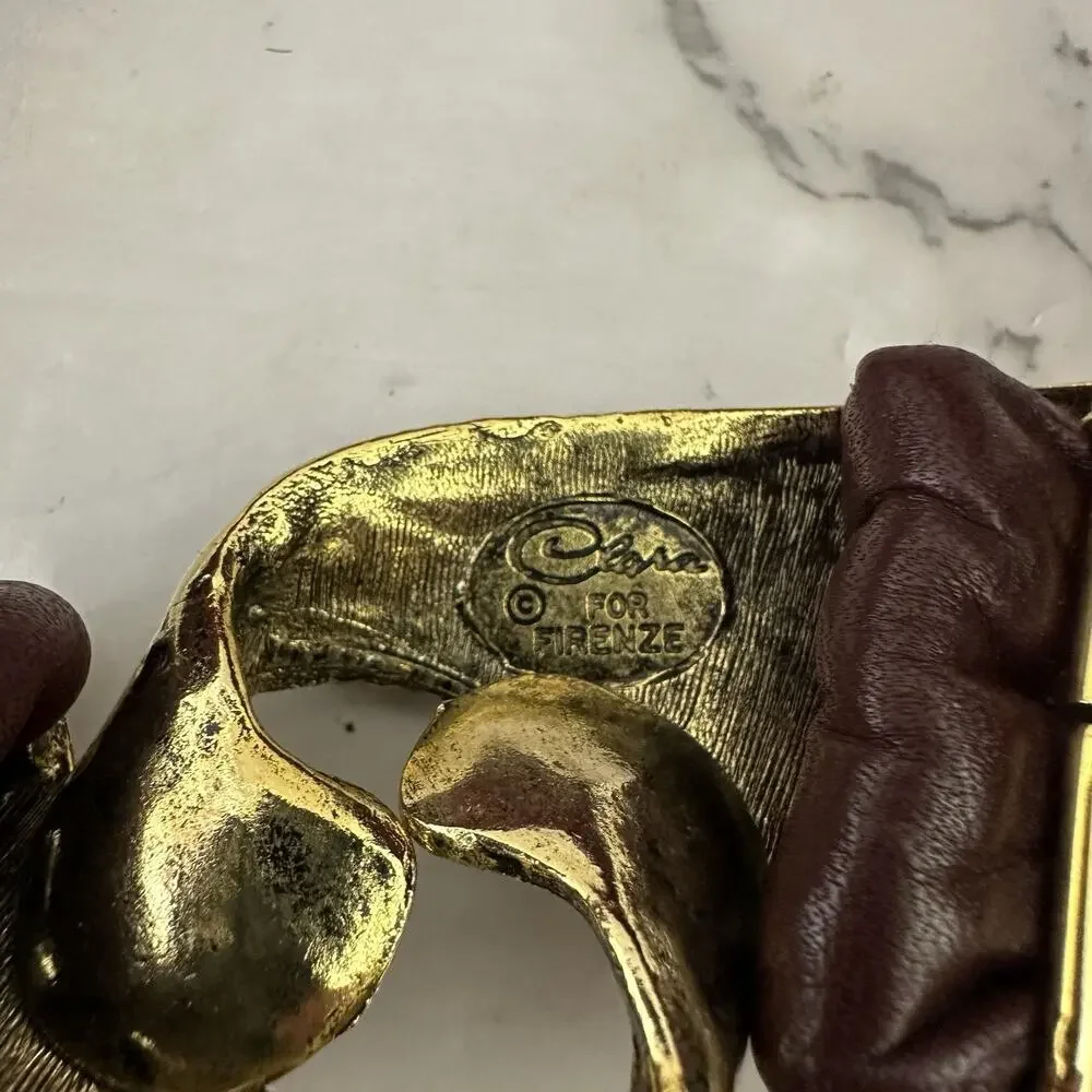 Clara For Firenze Womens Vintage 80s Leather Belt Size Xs Red Gold Latch Buckle